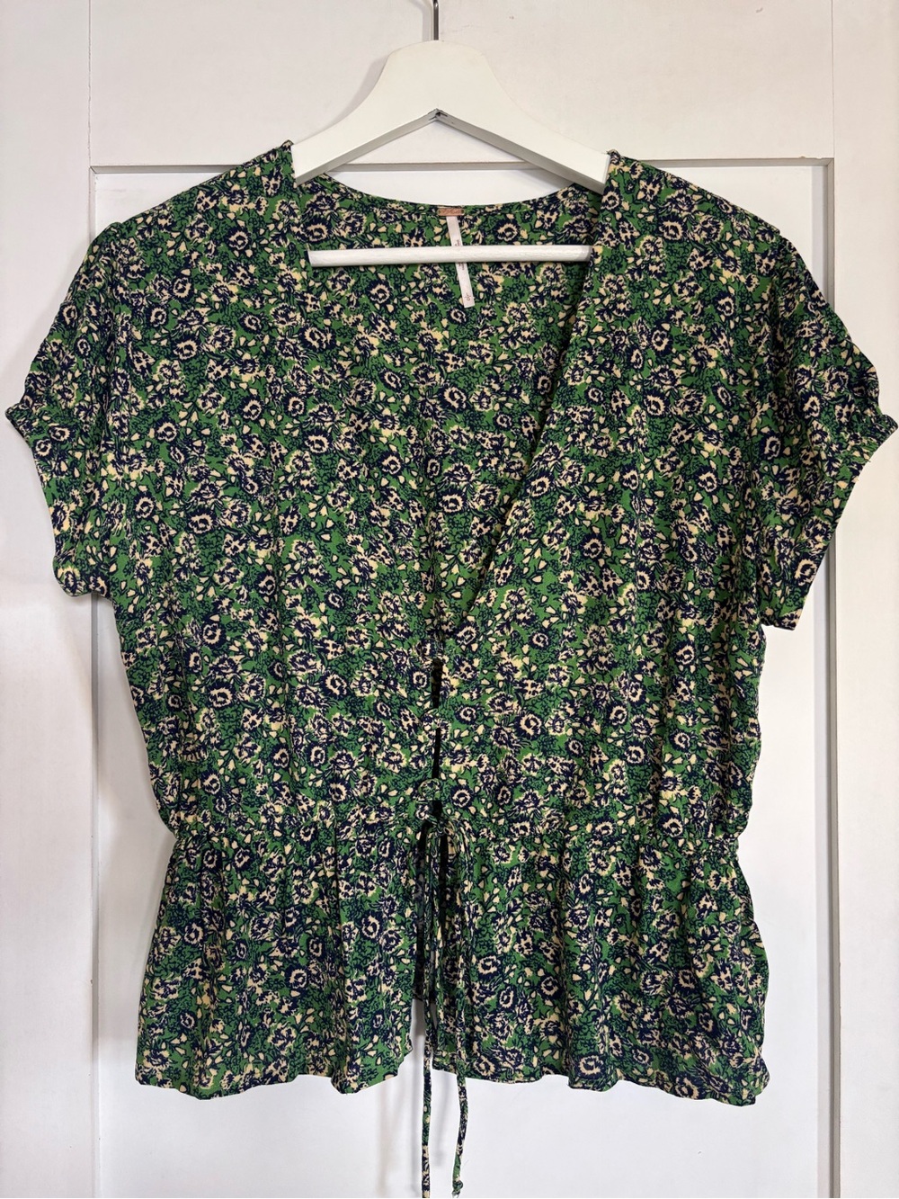 Free People | Green Floral Tie Front Blouse
